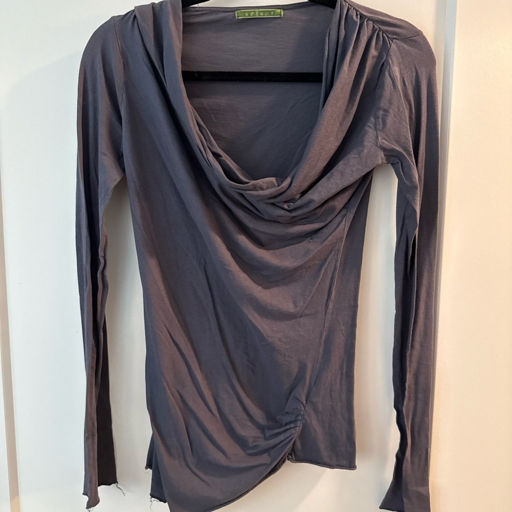 Velvet Gray Long Sleeve Asymmetrical Blouse